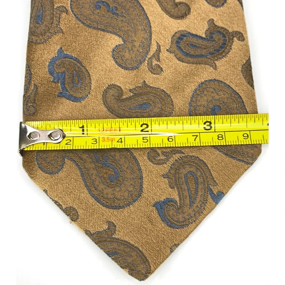 Altea Milano Light Copper Brown Blue Paisley 100% Silk Necktie Hand Made Italy